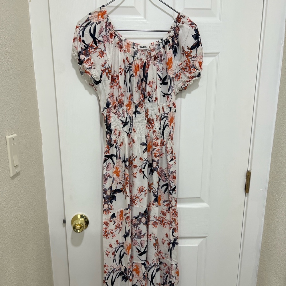 Pink and Gray Ruffled Smocked Maxi Sundress - Picture 5 of 6